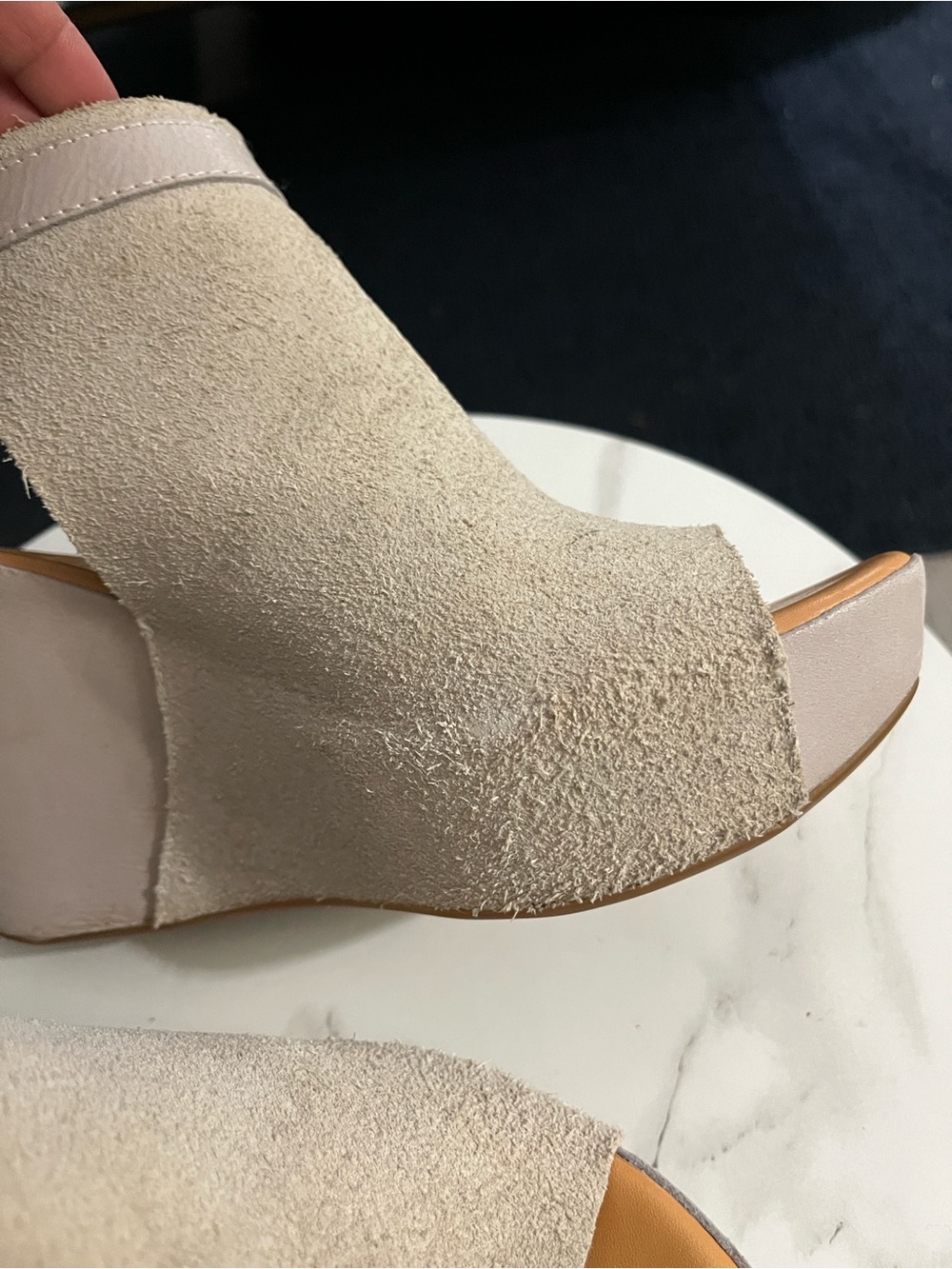 Kork ease Taupe Suede Wedge Peep-Toe Sandal - Picture 3 of 12